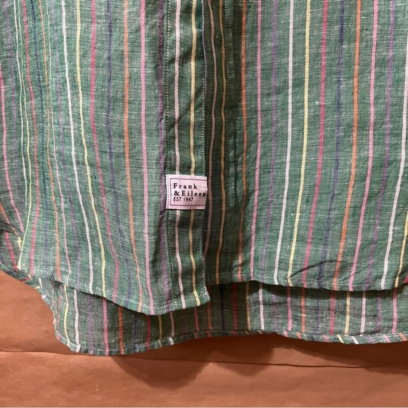 Frank & Eileen | Rory Maxi Shirtdress Linen Green Multi Stripe Dress Size M - Picture 9 of 14